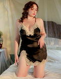 Plus Size Nightie, Satin Lace Lingerie Set, Floral Nightgown, Plus Size Lingerie, Curve Slip