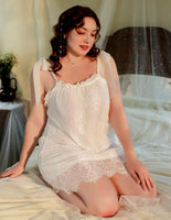 Plus Size Nightie, Lace Embroidery Lingerie Set, Floral Nightgown, Plus Size Lingerie, Curve Slip