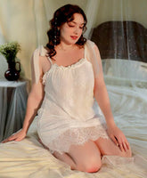 Plus Size Nightie, Lace Embroidery Lingerie Set, Floral Nightgown, Plus Size Lingerie, Curve Slip