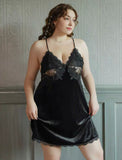 Plus Size Velvet Nightie, Lace Embroidery Lingerie Set, Velvet Nightgown, Plus Size Lingerie, Curve Slip