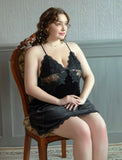 Plus Size Velvet Nightie, Lace Embroidery Lingerie Set, Velvet Nightgown, Plus Size Lingerie, Curve Slip