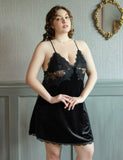 Plus Size Velvet Nightie, Lace Embroidery Lingerie Set, Velvet Nightgown, Plus Size Lingerie, Curve Slip