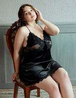 Plus Size Velvet Nightie, Lace Embroidery Lingerie Set, Velvet Nightgown, Plus Size Lingerie, Curve Slip