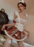 Lingerie Set, Sexy Maid Cute Underwear PU Leather Lingerie, Pajamas, Maid Cosplay Uniform, Nightclub Nightdress