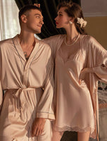 Couple Pajamas, Satin Pajama Set, Men Robe, Lingerie Set