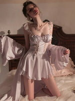 Romantic Ruffle Satin Nightgown, Silky Lace Lingerie, Pajama, Lace Robe, Bridal Nightie