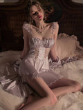 Romantic Ruffle Satin Nightgown, Silky Lace Lingerie, Pajama, Lace Robe, Bridal Nightie