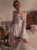 Romantic Ruffle Satin Nightgown, Silky Lace Lingerie, Pajama, Lace Robe, Bridal Nightie