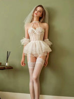 5 in 1 Erotic Bridal Costume, Sexy Design Lingerie Set