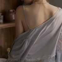 Exquisite Lace Floral Embroidery Nightgown w/ Matching Robe