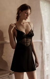 Elegant Back Criss Cross Satin Sheer Lace Nightgown, Lingerie Dress