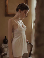 Elegant Bowknot Lace Embroidered Nightgown, Exquisite Lingerie Dress