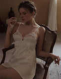 Elegant Bowknot Lace Embroidered Nightgown, Exquisite Lingerie Dress