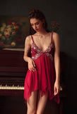 Elegant Floral Lace Embroidered Nightgown, Plus Sizes Available