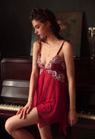 Elegant Floral Lace Embroidered Nightgown, Plus Sizes Available