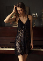 Elegant Lace Floral Embroidered Nightgown, Plus Sizes Available