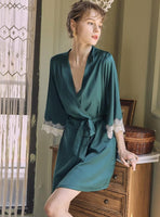 Elegant Satin Lace Embroidery Nightgown/Robe