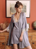 Elegant Satin Lace Embroidery Nightgown/Robe