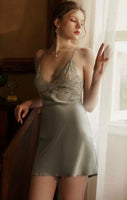 Elegant Satin Lace Floral Embroidered Nightgown/Exquisite Lingerie Dress