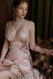 Elegant Satin Lace Nightgown, Exquisite Lingerie Dress pink