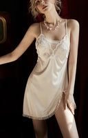 Elegant Satin Lace Ruffle Nightgown