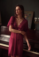 Elegant Sheer Lace Nightgown, Plus Sizes Available PINK