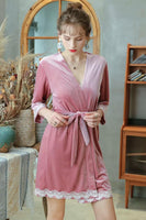 Elegant Velvet Lace Nightgown/ Robe