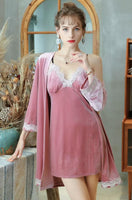 Elegant Velvet Lace Nightgown/ Robe