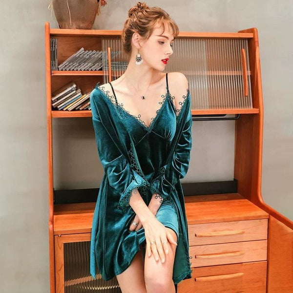 Elegant Velvet Nightgown/ Robe