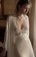 Elegant White Bridal Pajama Set, the Nightgown and the Matching Robe
