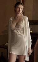Elegant White Bridal Pajama Set, the Nightgown and the Matching Robe