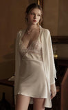 Elegant White Bridal Pajama Set, the Nightgown and the Matching Robe