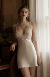 Elegant White Bridal Pajama Set, the Nightgown and the Matching Robe