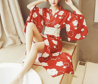 Floral Back Bowknot Kimono Robe