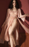 High Slit Sheer Lace Nightgown,Matching Robe