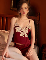Magnificent Satin Embroidery Lingerie Set