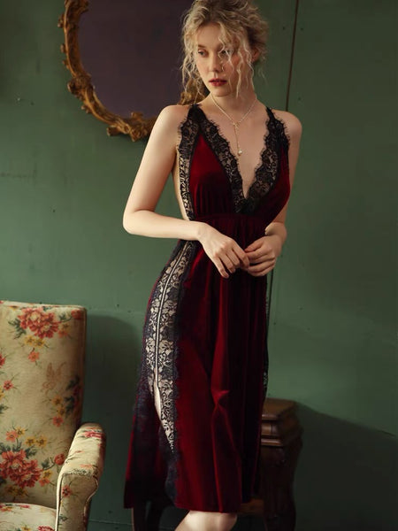 Elegant Velvet Nightgown, Velvet Nightie, Velvet Lingerie