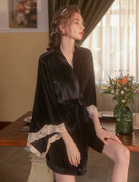 2024 Fall Velvet Nightgown, Little Bow Lingerie, Velvet Robe