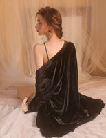 2023 Fall Velvet Nightgown, Little Bow Lingerie, Velvet Robe