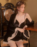 2024 Fall Velvet Nightgown, Little Bow Lingerie, Velvet Robe