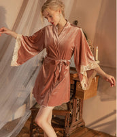 2024 Fall Velvet Nightgown, Heart Shaped Lingerie, Velvet Robe