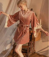 2024 Fall Velvet Nightgown, Heart Shaped Lingerie, Velvet Robe