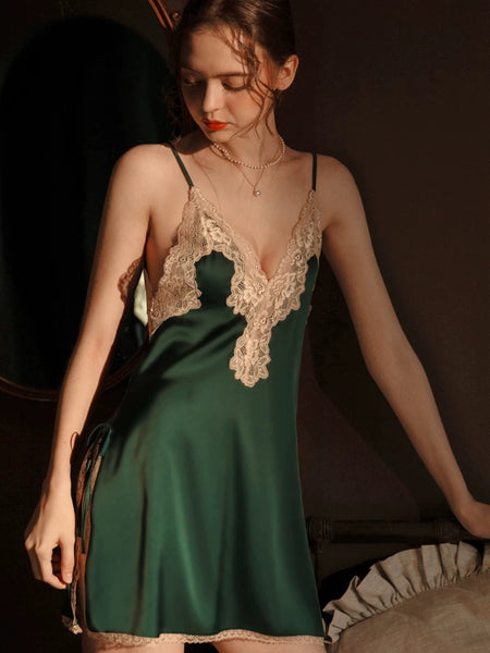 Enchanting Satin Lace Nightgown