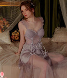 Satin Nightgown, Long Lace Lingerie, Pajama, See Through Robe, Wedding Gift, Birthday Gift, Anniversary Gift, Gift for Her