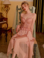 Satin Nightgown, Long Lace Lingerie, Pajama, See Through Robe, Wedding Gift, Birthday Gift, Anniversary Gift, Gift for Her