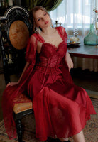 Satin Nightgown, Long Lace Lingerie, Pajama, See Through Robe, Wedding Gift, Birthday Gift, Anniversary Gift, Gift for Her