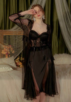 Satin Nightgown, Long Lace Lingerie, Pajama, See Through Robe, Wedding Gift, Birthday Gift, Anniversary Gift, Gift for Her
