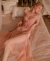 Satin Nightgown, Long Lace Lingerie, Pajama, See Through Robe, Wedding Gift, Birthday Gift, Anniversary Gift, Gift for Her