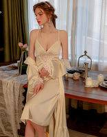 Satin Lace Nightgown, Silky Lace Lingerie, Long Pajama, Lace Robe, Bridal Nightie