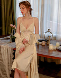 Satin Lace Nightgown, Silky Lace Lingerie, Long Pajama, Lace Robe, Bridal Nightie